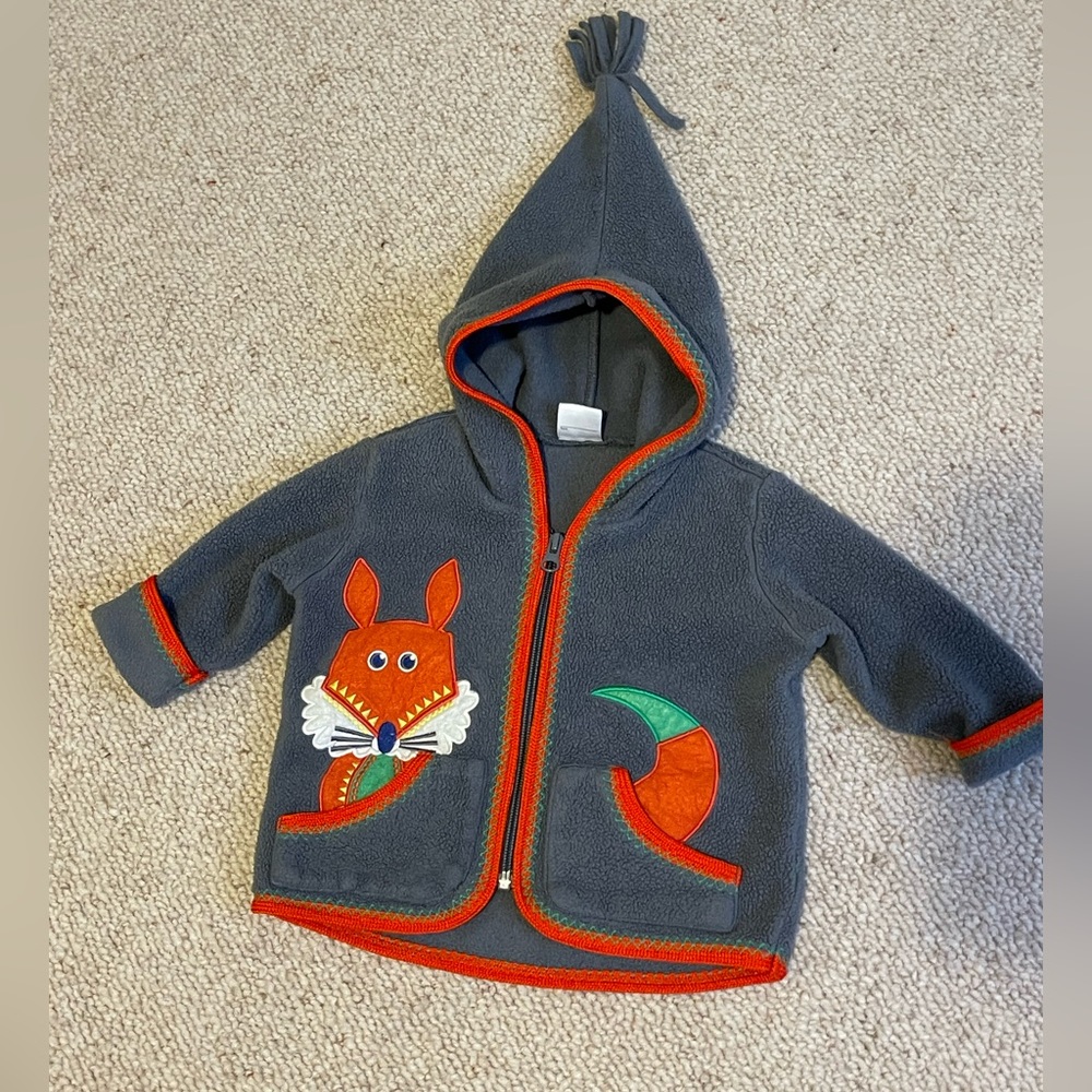Hanna Andersson Fleece Pointed Gnome Hood Jacket with Fox Pockets Sz 70 6-12 mo